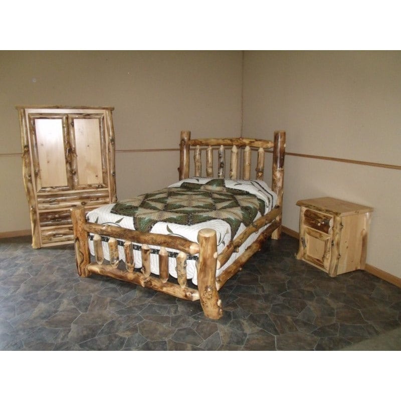 Rustic Aspen Log Complete Bedroom Set W Bed Armoire Nightstand