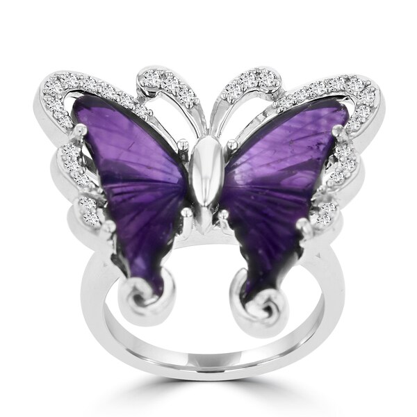 Sterling Silver Natural Amethyst 6 2/5ct and Diamond 0.35ct TDW Butterfly Ring by La Vita Vital - Purple