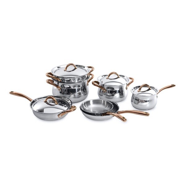 berghoff ouro stainless steel 11 piece cookware set with rose gold handle