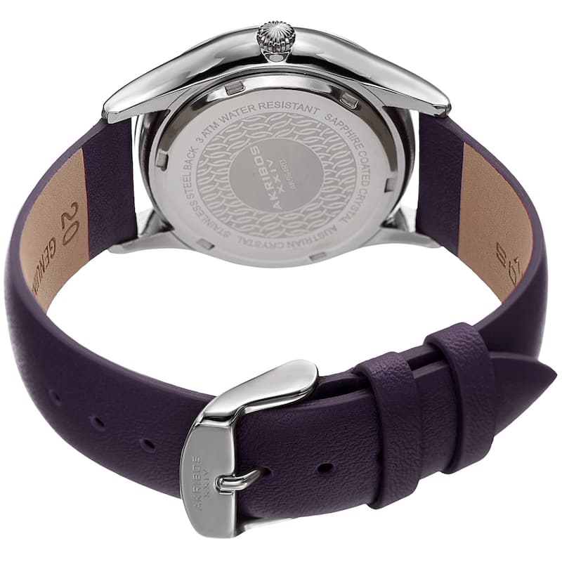 Akribos XXIV Women's Quartz Date Swarovski Crystal Leather Purple Strap Watch