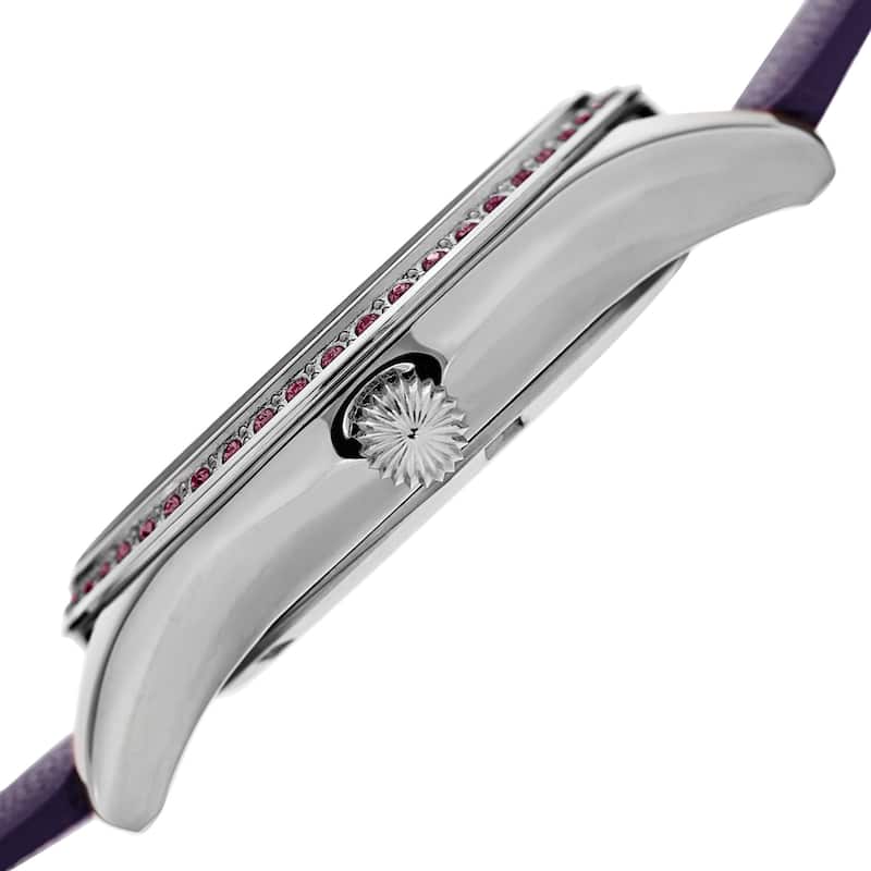 Akribos XXIV Women's Quartz Date Swarovski Crystal Leather Purple Strap Watch