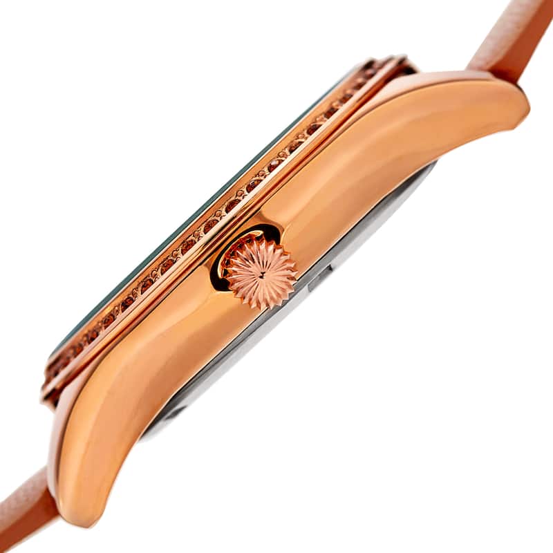 Akribos XXIV Women's Quartz Date Swarovski Crystal Leather Tan Strap Watch
