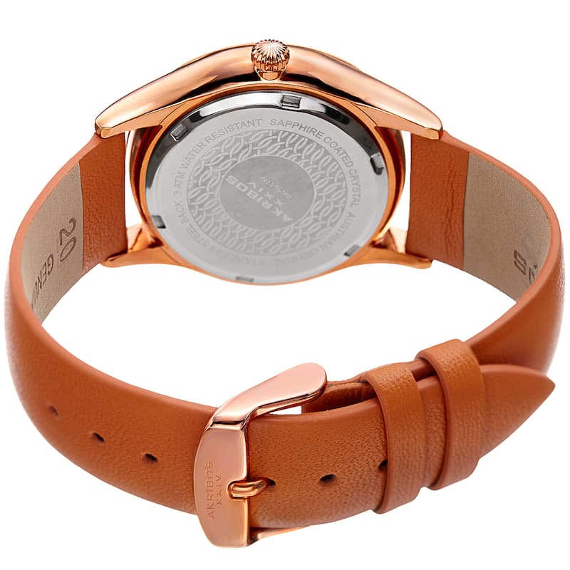Akribos XXIV Women's Quartz Date Swarovski Crystal Leather Tan Strap Watch