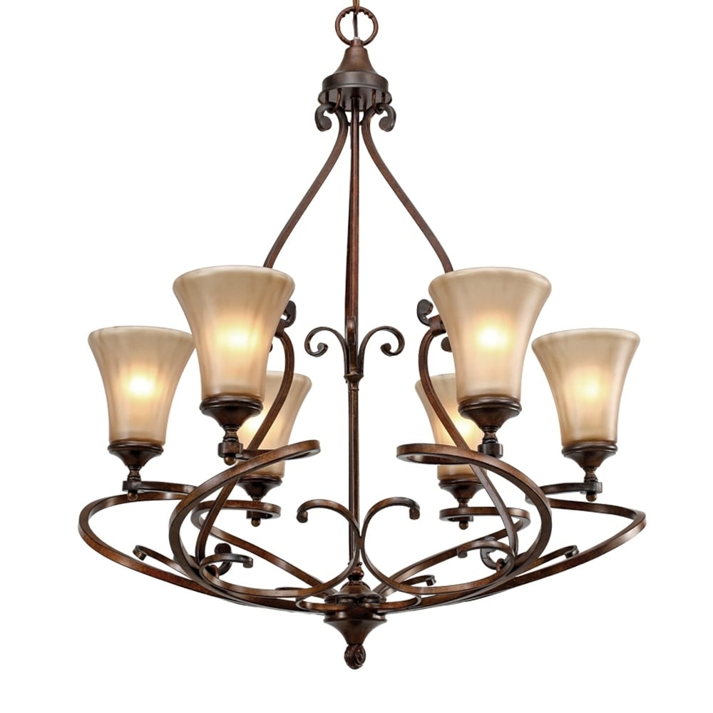 Golden Lighting Loretto Russet Bronze/Riffled Tannin Glass 6-light Chandelier (Russet Bronze) - Chandeliers For Bedrooms by Overstock.com