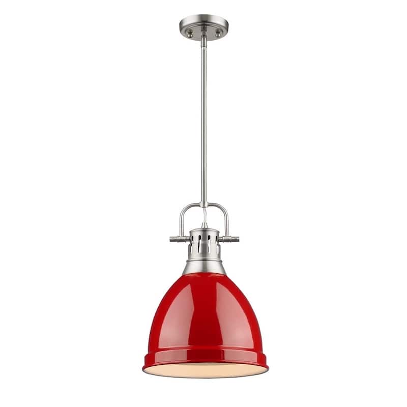 Golden LIghting Duncan Steel Small Pendant with Pewter Rod and Red Shade