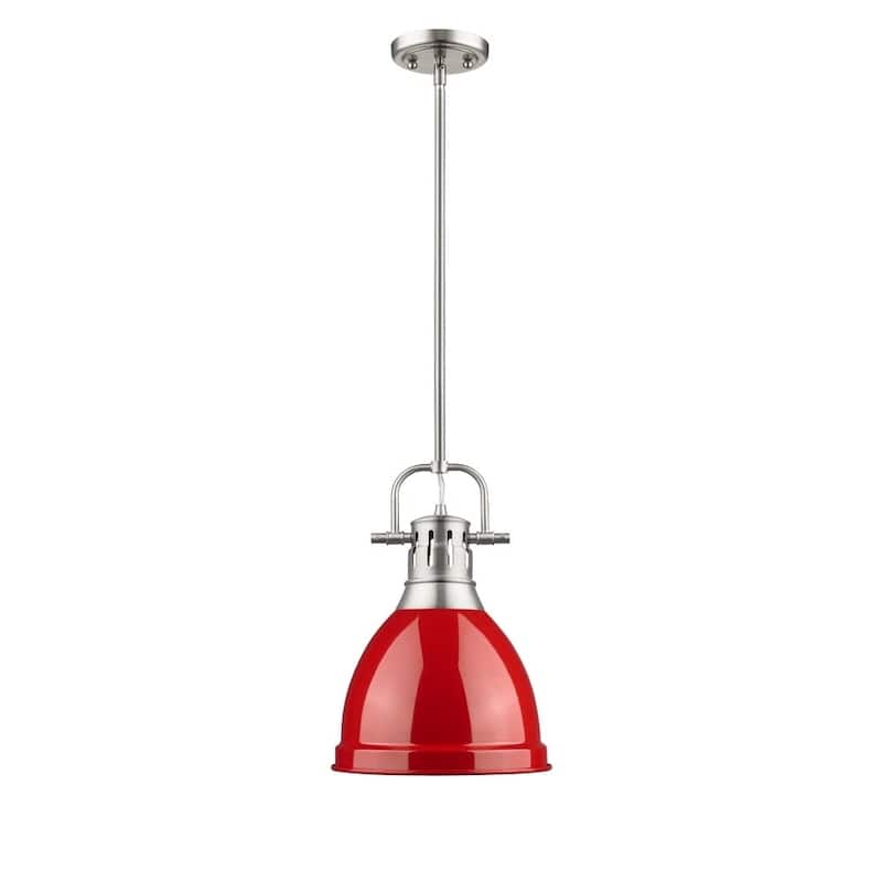 Golden LIghting Duncan Steel Small Pendant with Pewter Rod and Red Shade
