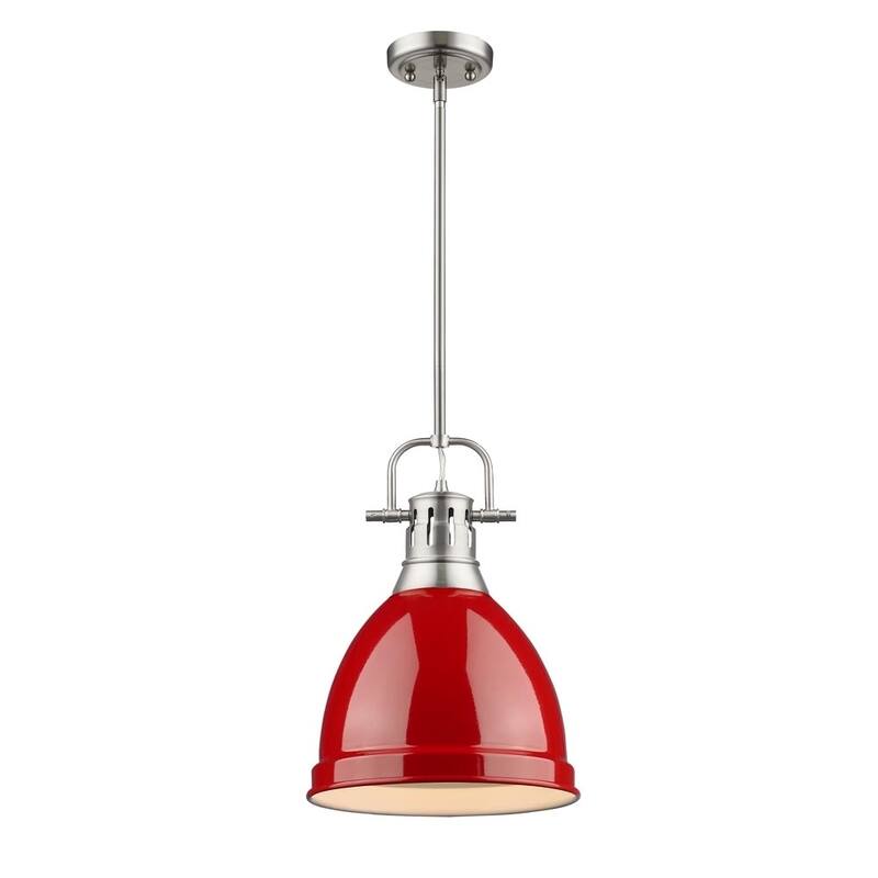 Golden LIghting Duncan Steel Small Pendant with Pewter Rod and Red Shade