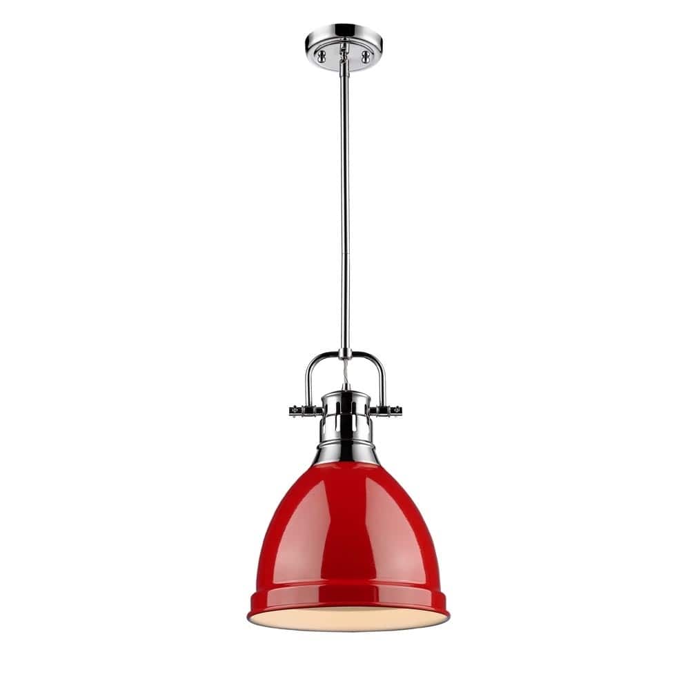 Golden Lighting Duncan Chrome Rod/Red Shade Small Pendant