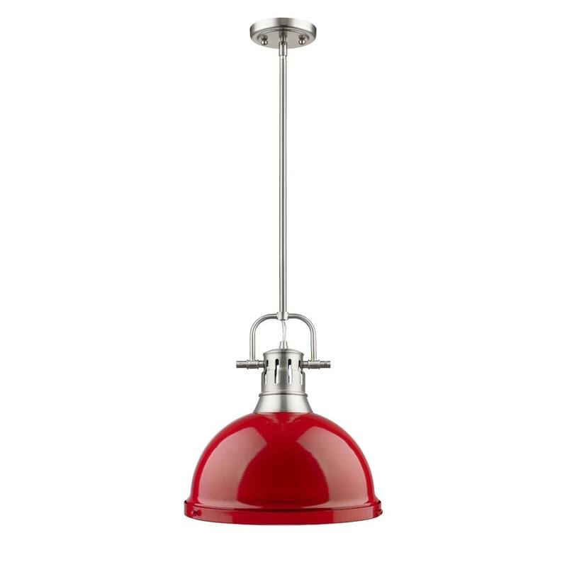 Golden Lighting Duncan Pewter Rod/Red Shade 1-light Pendant