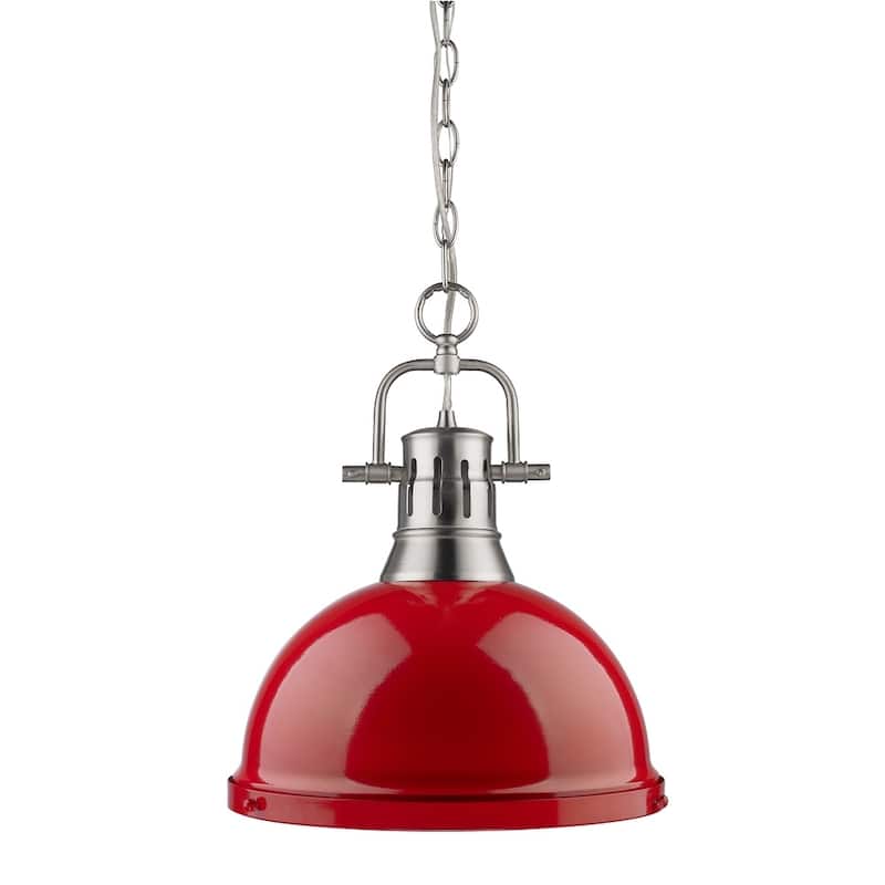 Golden Lighting Duncan Pewter Red Shade Chained 1-light Pendant