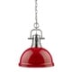 preview thumbnail 3 of 2, Golden Lighting Duncan Pewter Red Shade Chained 1-light Pendant