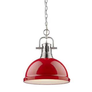 Golden Lighting Duncan Pewter Red Shade Chained 1-light Pendant