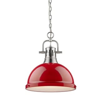 Golden Lighting Duncan Pewter Red Shade Chained 1-light Pendant