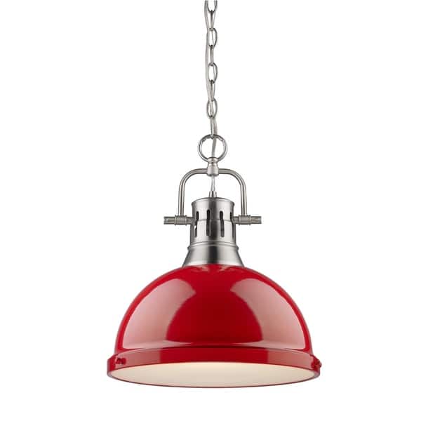 slide 2 of 4, Golden Lighting Duncan Pewter Red Shade Chained 1-light Pendant