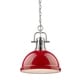 preview thumbnail 1 of 2, Golden Lighting Duncan Pewter Red Shade Chained 1-light Pendant