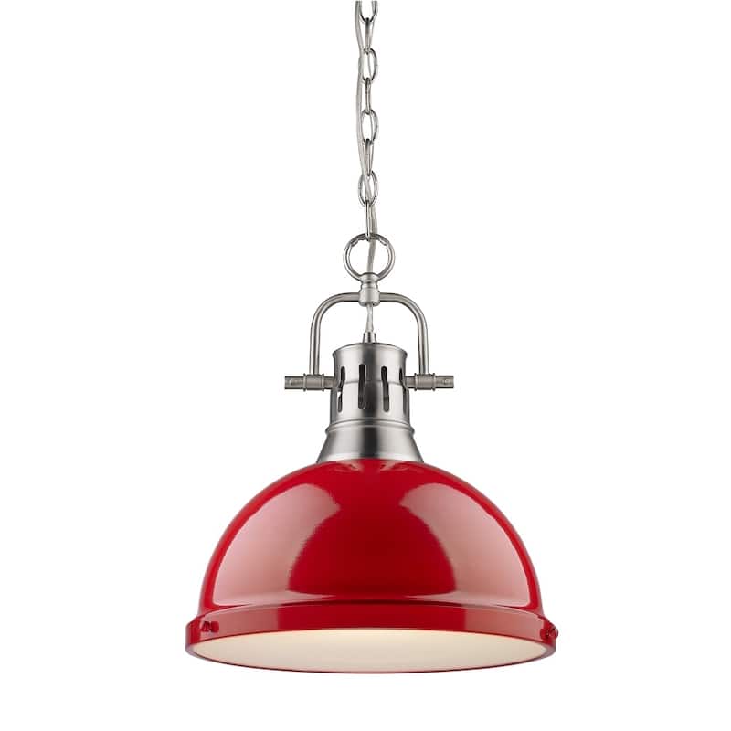 Golden Lighting Duncan Pewter Red Shade Chained 1-light Pendant