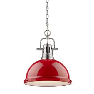 Golden Lighting Duncan Pewter Red Shade Chained 1-light Pendant