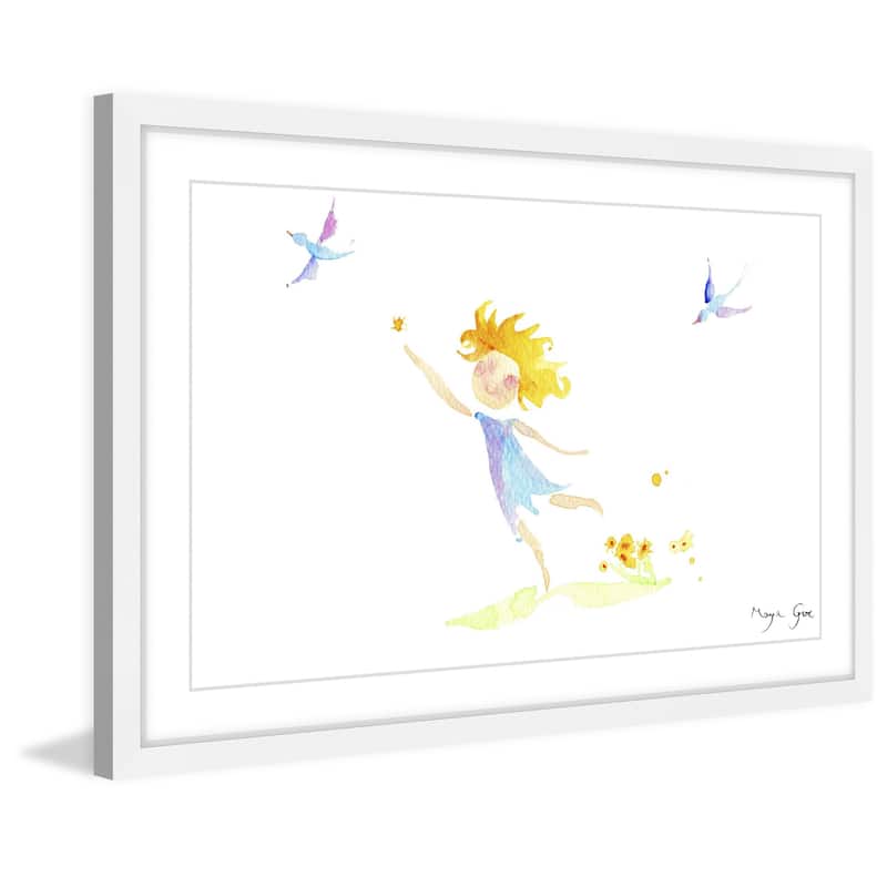 Marmont Hill - 'Girl with Birds' by Maya Gur Framed Painting Print - Multi-Color