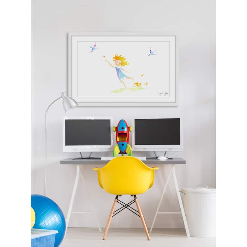 Marmont Hill - 'Girl with Birds' by Maya Gur Framed Painting Print - Multi-Color
