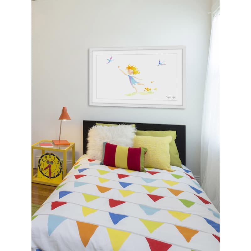 Marmont Hill - 'Girl with Birds' by Maya Gur Framed Painting Print - Multi-Color