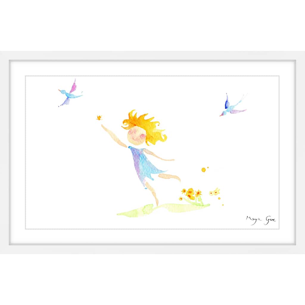 Marmont Hill - 'Girl with Birds' by Maya Gur Framed Painting Print - Multi-Color