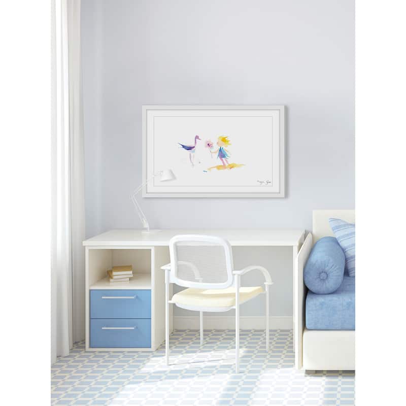 Marmont Hill - 'Crane Girl' by Maya Gur Framed Painting Print - Multi-Color