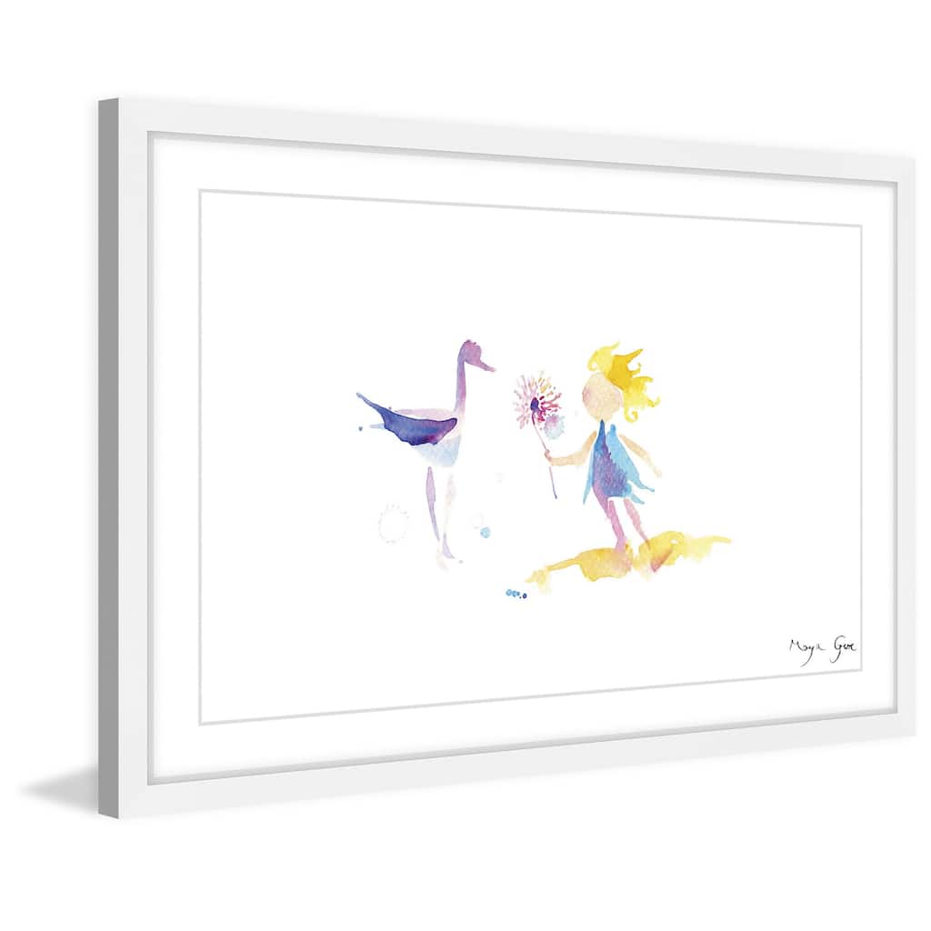 Marmont Hill - 'Crane Girl' by Maya Gur Framed Painting Print - Multi-Color