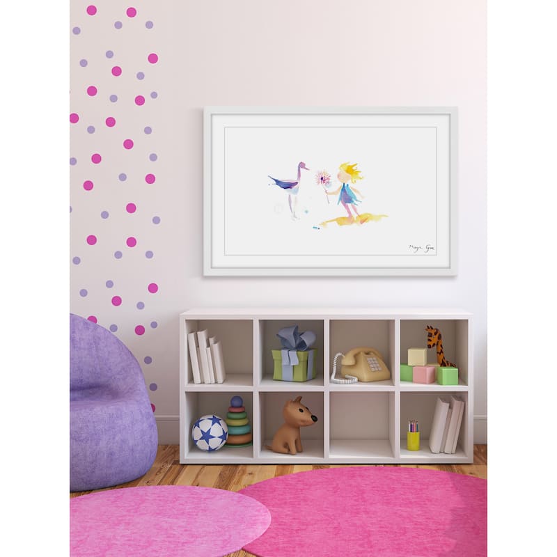 Marmont Hill - 'Crane Girl' by Maya Gur Framed Painting Print - Multi-Color