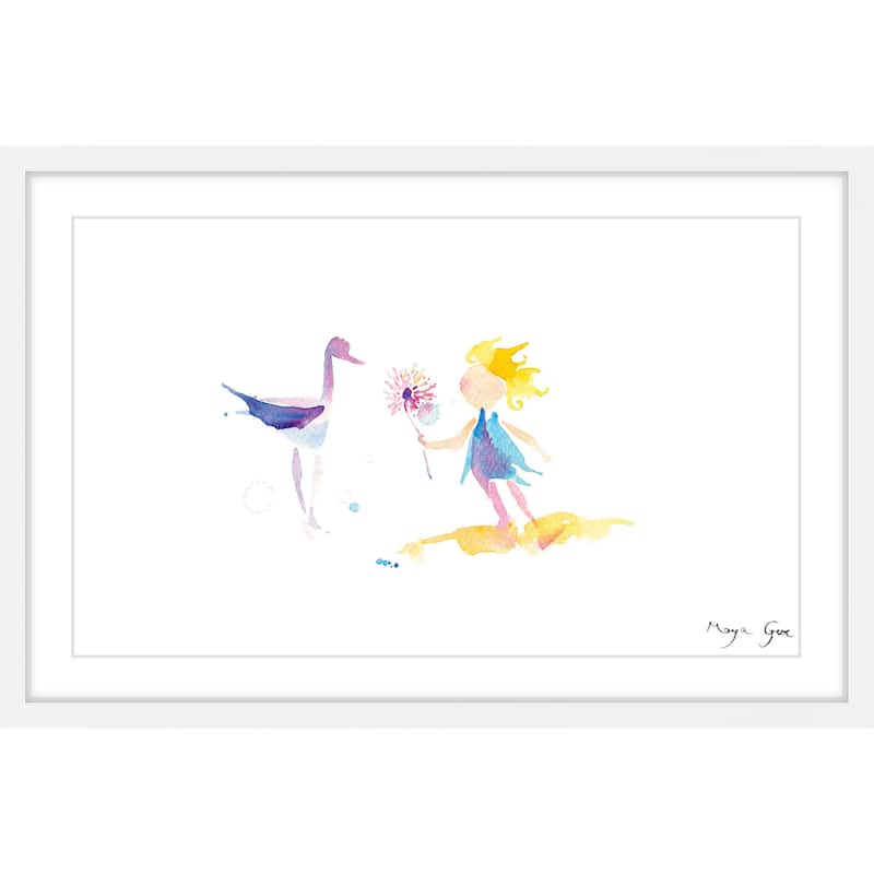 Marmont Hill - 'Crane Girl' by Maya Gur Framed Painting Print - Multi-Color