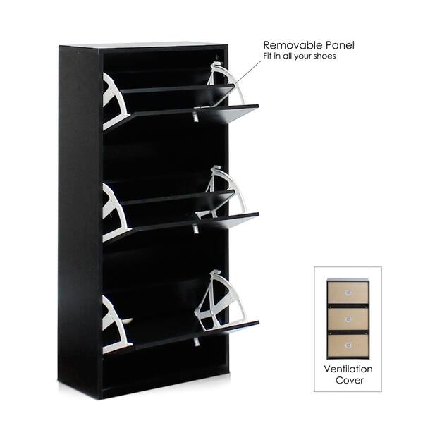 Shop Furinno Fnaj 11042 1 Black And White Black Wood 3 Tier 3 Door