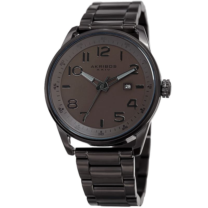 Akribos XXIV Men's Quartz Date Stainless Steel Easy-to-Read Brown Bracelet Watch