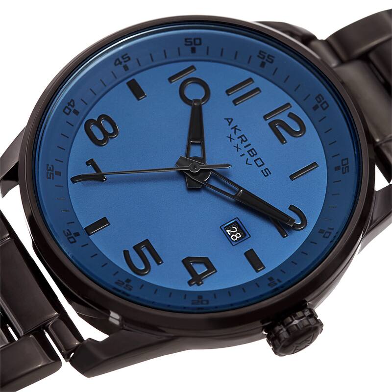 Akribos XXIV Men's Quartz Date Stainless Steel Easy-to-Read Blue Bracelet Watch