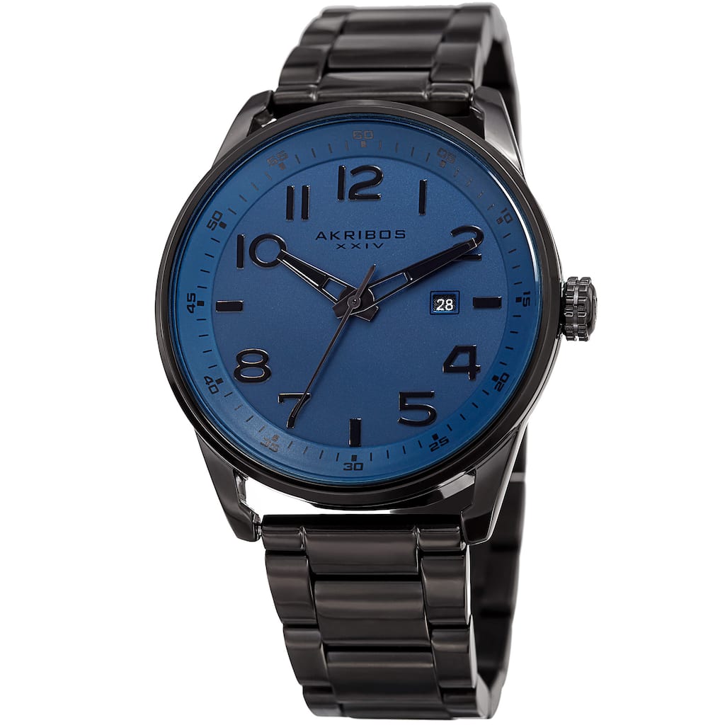 Akribos XXIV Men's Quartz Date Stainless Steel Easy-to-Read Blue Bracelet Watch