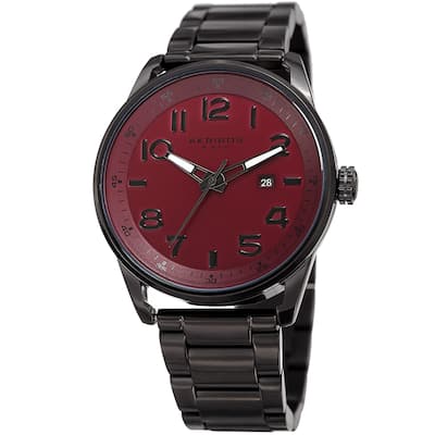 Akribos XXIV Men's Quartz Date Stainless Steel Easy-to-Read Red Bracelet Watch