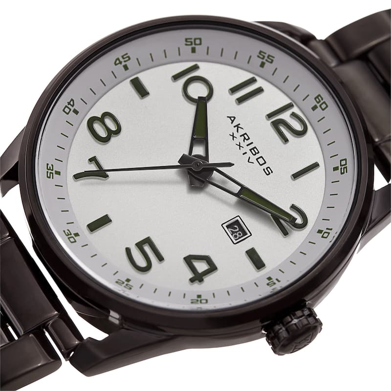 Akribos XXIV Men's Quartz Date Stainless Steel Easy-to-Read Black Bracelet Watch