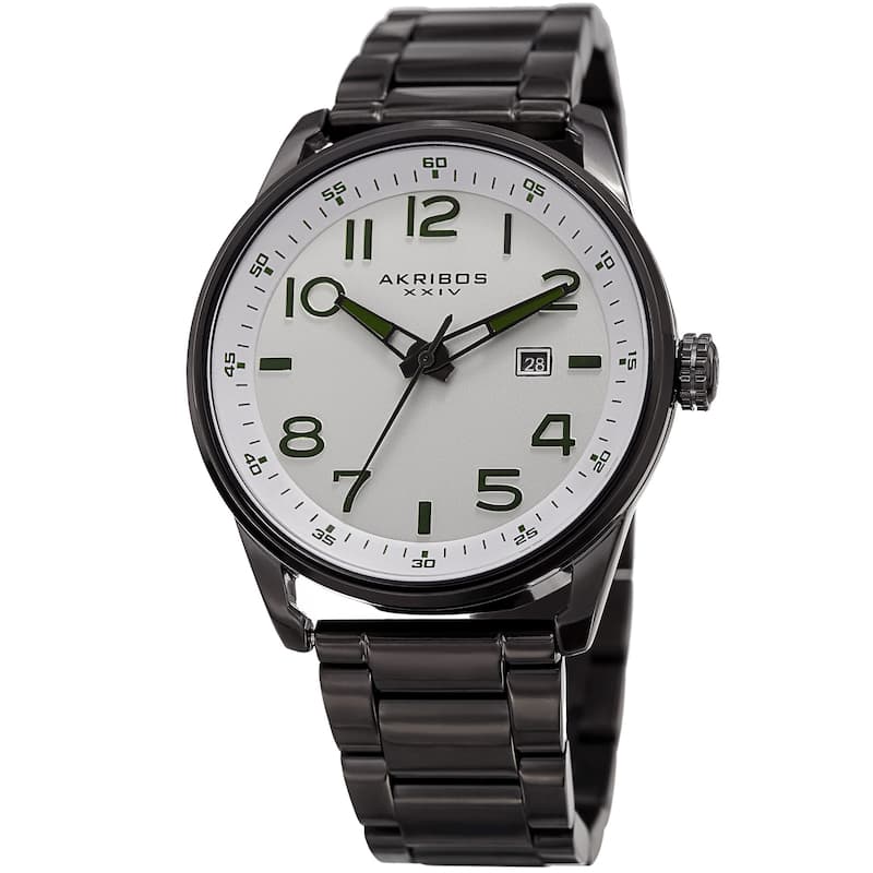 Akribos XXIV Men's Quartz Date Stainless Steel Easy-to-Read Black Bracelet Watch