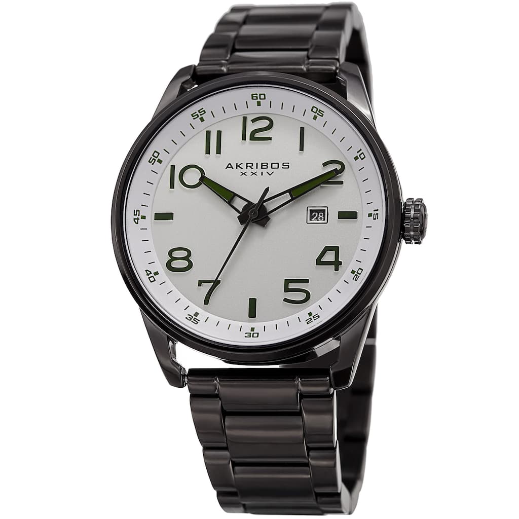 Akribos XXIV Men's Quartz Date Stainless Steel Easy-to-Read Black Bracelet Watch