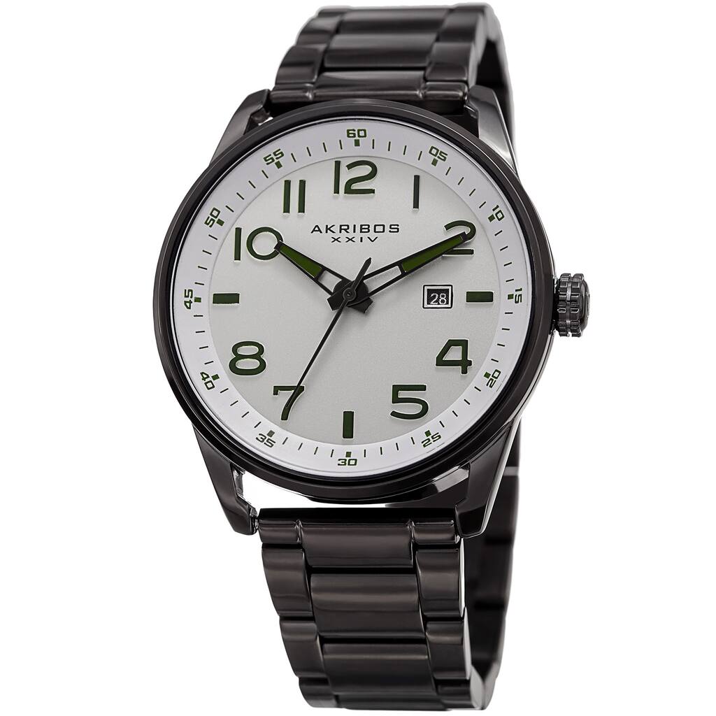 Akribos XXIV Men's Quartz Date Stainless Steel Easy-to-Read Black Bracelet Watch