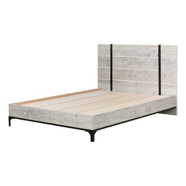 South Shore Valet Queen Platform Bed With Headboard Overstock 13329139 Seaside Pine And Ebony