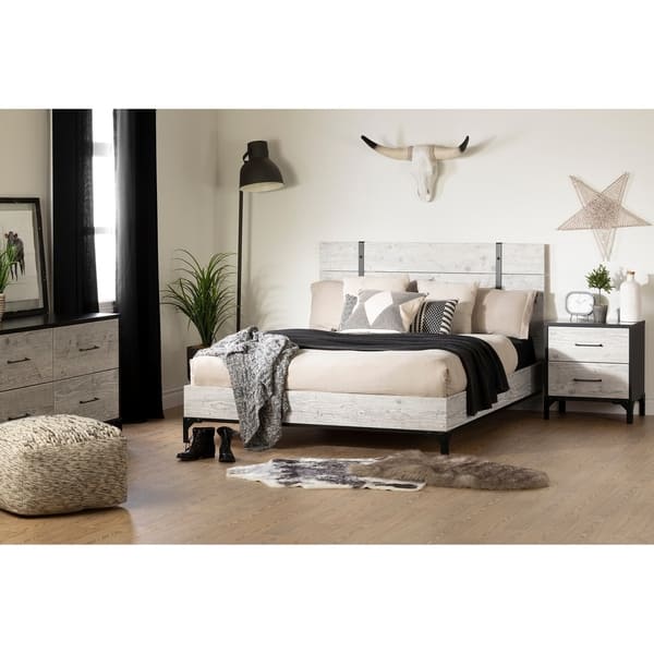 South Shore Valet Queen Platform Bed With Headboard Overstock 13329139 Seaside Pine And Ebony