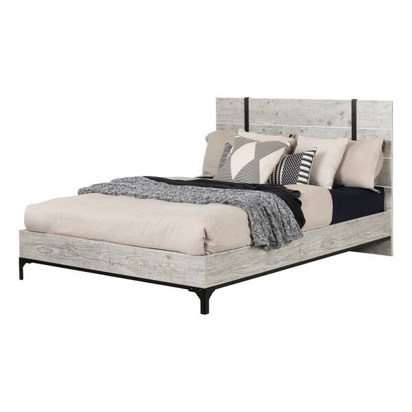 South Shore Valet Queen Platform Bed With Headboard Overstock 13329139 Seaside Pine And Ebony