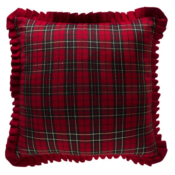 Shop Red Black Gold Thread Plaid Holiday Throw Pillow Free Shipping