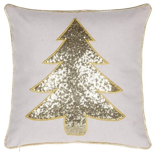 Shop White Christmas Tree Sequin Embroidery Throw Pillow Gold