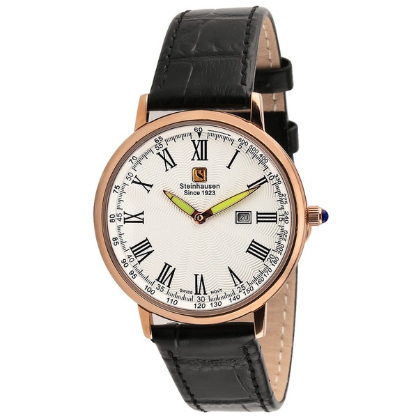 Steinhausen Classic Men's S0119 "Altdorf" Swiss Quartz Rose Gold Black Leather Band Watch. Opens flyout.