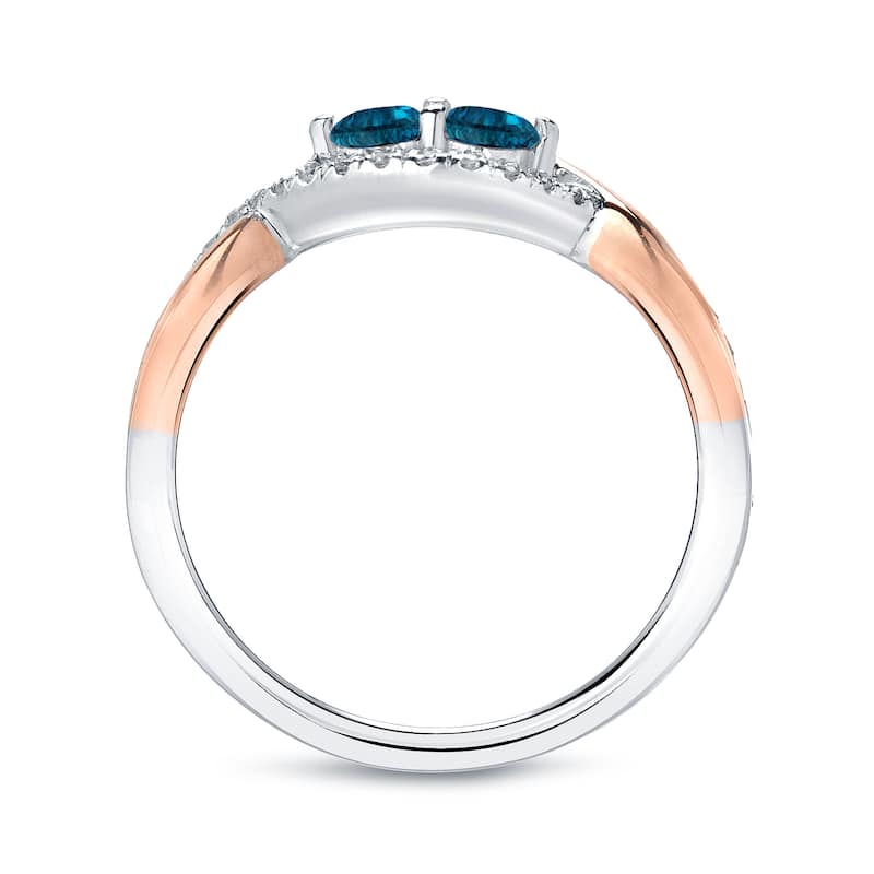 Auriya 14k Two-Tone Gold 1/2ct TDW Round 2-Stone Blue Diamond Engagement Ring