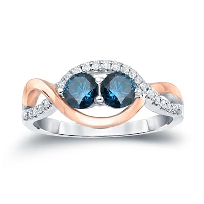 Auriya 14k Two-Tone Gold 1ct TDW Round 2-Stone Blue Diamond Engagement Ring (H-I, SI2-SI3)