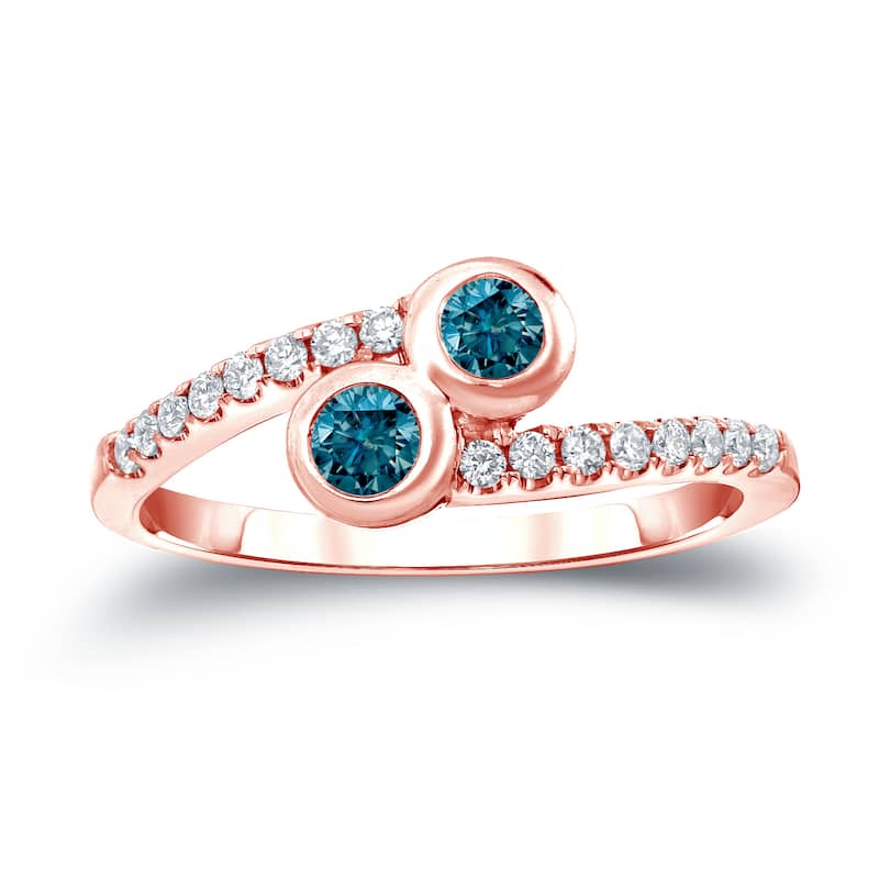 Auriya 14k Gold 1/2ct TDW Round 2-Stone Blue Diamond Engagement Ring (H-I, SI2-SI3) - 4 - Rose