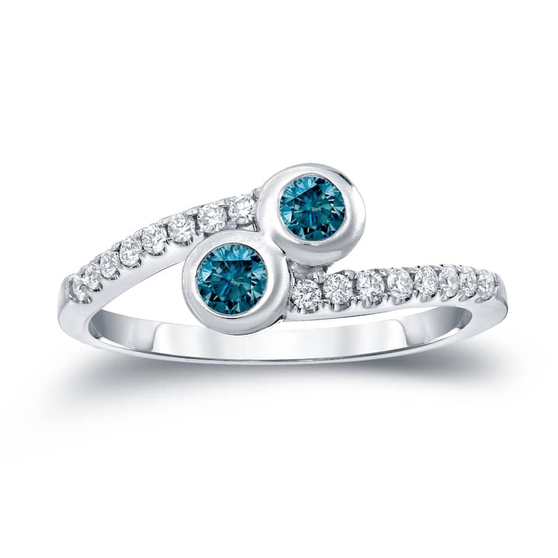 Auriya 14k Gold 1/2ct TDW Round 2-Stone Blue Diamond Engagement Ring (H-I, SI2-SI3) - 4 - White