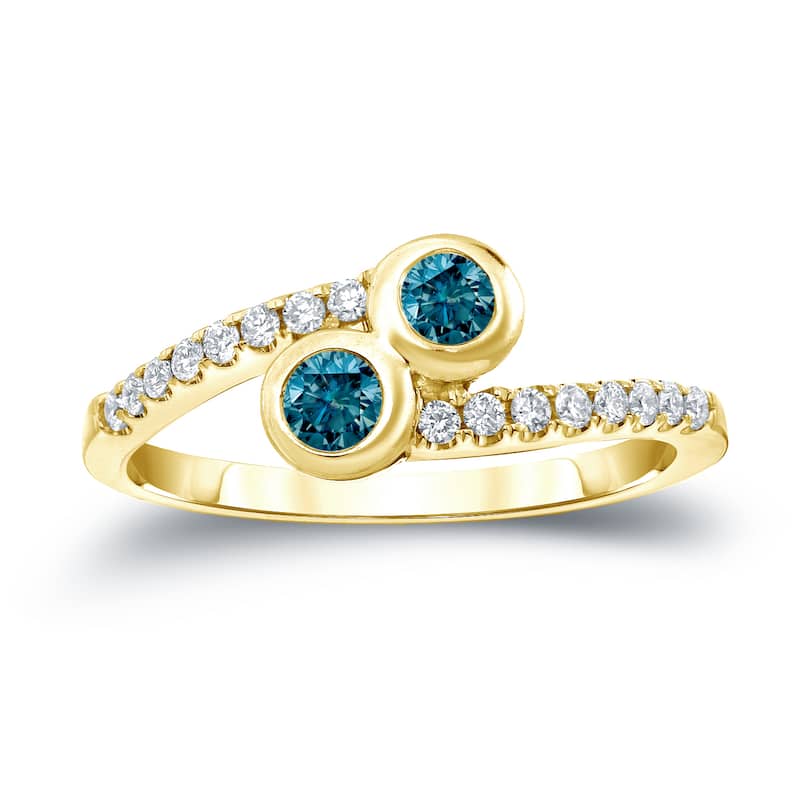 Auriya 14k Gold 1/2ct TDW Round 2-Stone Blue Diamond Engagement Ring (H-I, SI2-SI3) - 4 - Yellow