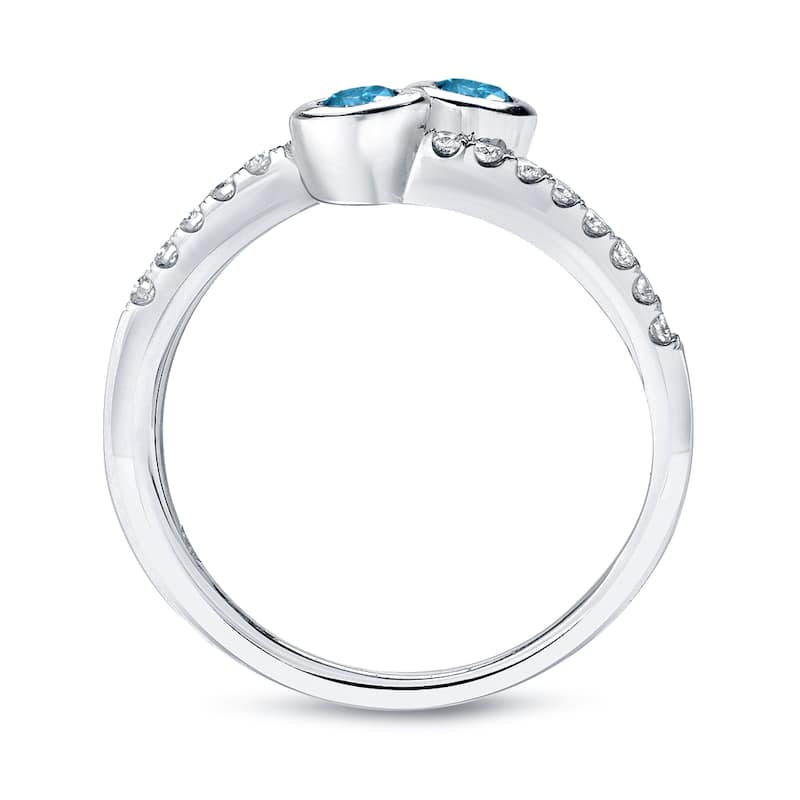 Auriya 14k Gold 3/4ctw Round Bezel-set 2 Stone Blue Diamond Engagement Ring (H-I, SI2-SI3)